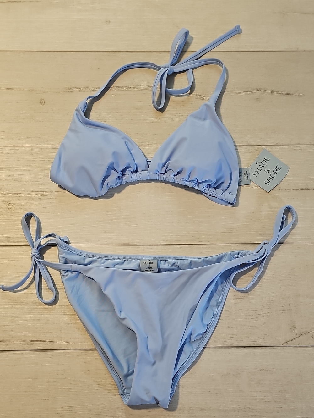 Shade & Shore Women's L Classic Triangle Top and Side-Tie Bottom Bikini Set